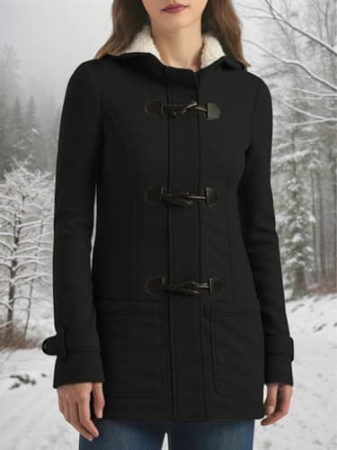 STOLKISS Women's Fashion Sherpa Fleece Thickened Coat Horn Button Hooded Jackets Long Soft Winter Warm Slim Windbreaker - Thumbnail 3