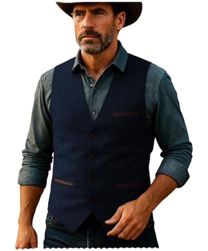 Tuikayoo Mens Tweed Vest Herringbone Wool Retro Suit Waistcoats Vintage Retro Slim Fit(XX-Large, Navy) - Image 1