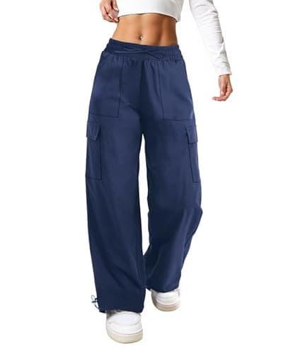 keriffe Baggy Cargo Pants Women Parachute Hiking Wide Leg Pants with 4 Pockets Y2K Clothes Casual Travel Navy Blue - Image 1
