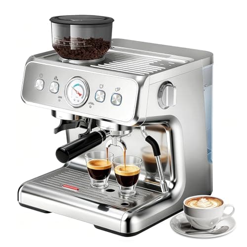 Havato Espresso Machine, 20 Bar Semi-Automatic Espresso Machine with Grinder & Milk Frother Steam Wand, 1450W Home Cappuccino Latte Machine with Removable 95 Oz Water Tank, Stainless Steel - Image 1