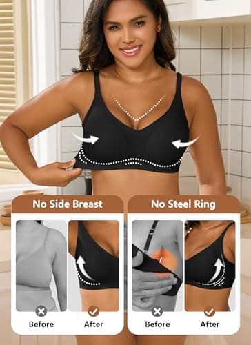 Xcutting Women's Supportive Wireless Jelly Bras for Women Seamless Comfort, Full Coverage, No Underwire, T-Shirt Women Bras Regular and Plus with Extender (Black,X-Large) - Thumbnail 4
