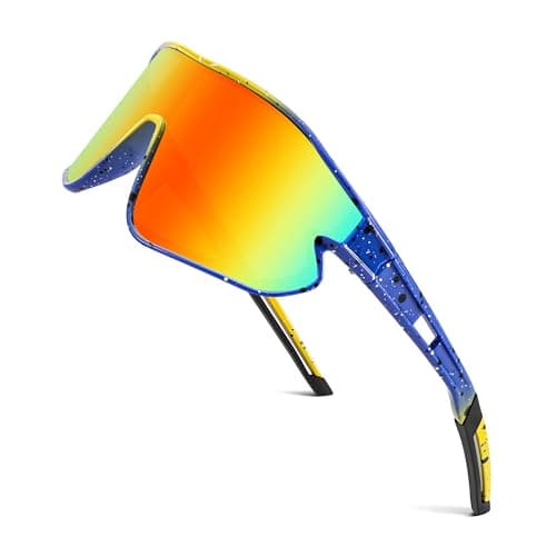 FEISEDY Unisex Youth Sunglasses, Teens Baseball Tennis Sunglasses, UV400 Sports Boys Girls Cycling Shades B4064 (Blue Yellow Frame/Red Mirror) - Image 1