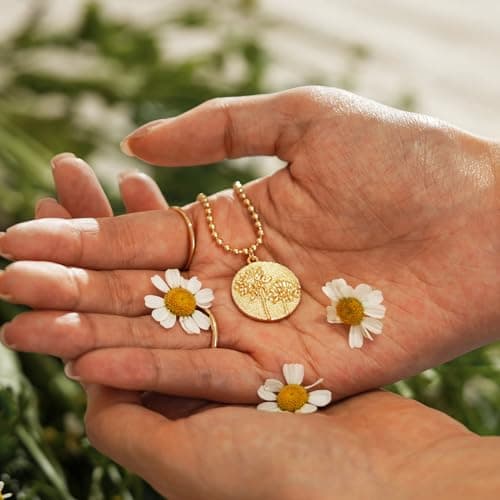 MEVECCO Gold Birth Flower Coin Necklace for Women 12 Month April Daisy Pendent 18K Gold Plated with Beaded Chain Personalized Embossed Floral Disc Necklace Birthday Gifts - Thumbnail 4