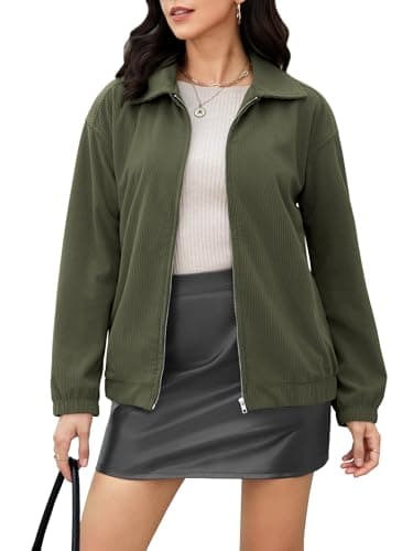 Casly Lamiit Womens Corduroy Jacket Fall Long Sleeve Zip Up Lapel Coat Trendy Barn Jacket Winter Clothing Army Green XS - Image 1