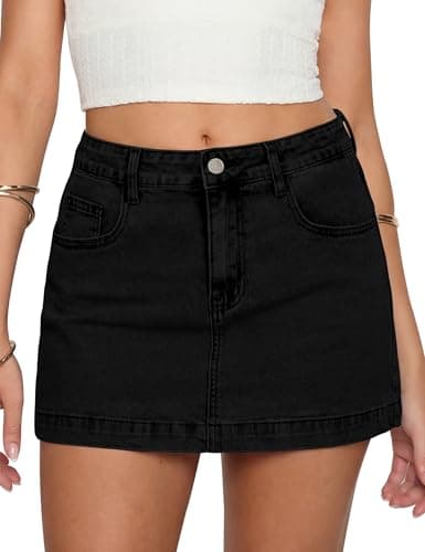 BISUAL Denim Mini Skirt High Waisted Jean Skirts for Women Sexy Stretch Denim Skirt with Shorts Underneath Casual Jean Skort Black L - Image 1