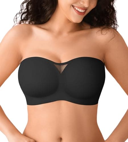 Strapless Jelly Bras for Women Push Up Wireless Seamless Non Slip Bandeau Bra Womens Supportive Padded Tube Bra No Underwire(Black,2XL) - Image 1