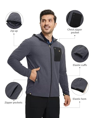 M MAELREG Mens Winter Zip-Up Hoodie Jacket Lightweight Stretch Double-Sided Fleece with 5 Pockets for Outdoor - Thumbnail 3