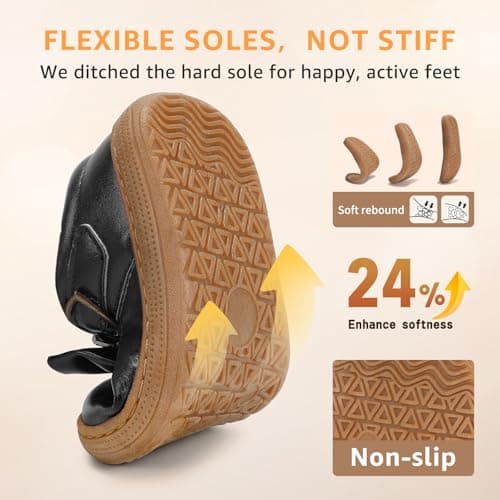 STQ Toddler Girls Dress Shoes Wide Toe Box Mary Jane Flats Ballet Wedding School Uniform Flower Ballerina Baby First Walking 6-12 12-18 Months Babies Casual with Zero Drop Black Toddler Size 7 - Thumbnail 6