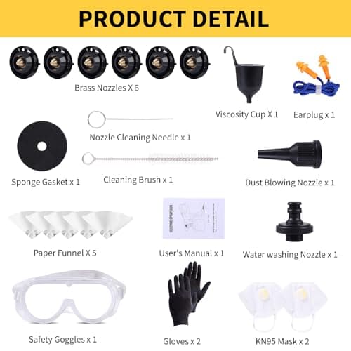 1000W Paint Sprayer with Cleaning & Blowing Joints,1400ml Cup Spray Paint Gun with Adjustable Flow Width,6 Nozzles and 3 Patterns,Yellow Paint Sprayer for House Painting,Easy to Clean - Thumbnail 6