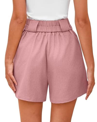 KIRUNDO Womens Shorts Dressy Casual 2026 Trendy Summer Elastic High Waisted Pleated Side Slit Business Work Shorts Pockets(Pink, Small) - Thumbnail 2