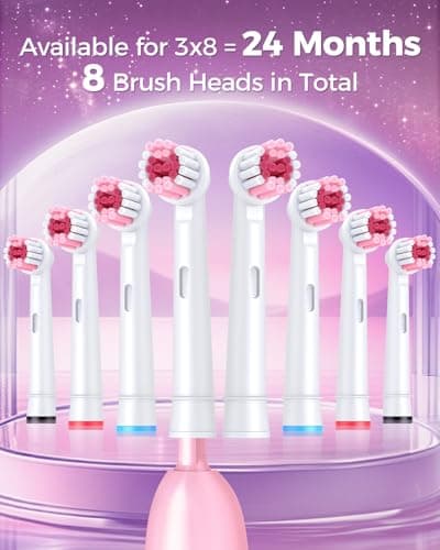 Teeaegis Rotating Electric Toothbrush with 8 Brush Heads for Adults and Kids, 3 Modes Rechargeable Power Toothbrush with 2-Minute Smart Timer, 45-Day Battery Life (Pink) - Thumbnail 5