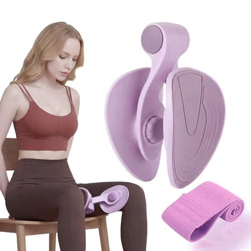 35lb Fixed-Resistance Inner Thigh Exerciser + 39LB Fabric Resistance Band | Balanced Center-of-Gravity Hip & Leg Trainer Kit for Men & Women | Portable Home Gym Lower Body Workout Equipment (Purple)