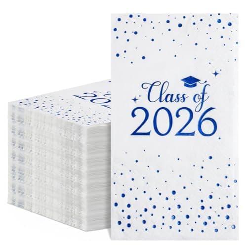 NatNarr 2026 Graduation Napkins, 60 Pcs Disposable Hand Towels for Bathroom Blue Foil Dots Dinner Guest Napkins for High School College Congrats Celebration Party - Image 1
