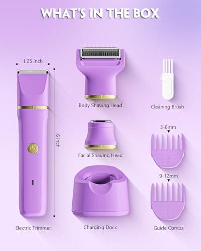 Bikini Trimmer for Women - Painless Electric Razors-Cordless Body Shaver for Trip,Replaceable Lady Facial Razor, IPX7 Waterproof&Easy Cleaning, Ceramic Blade, USB Charge Purple - Thumbnail 6