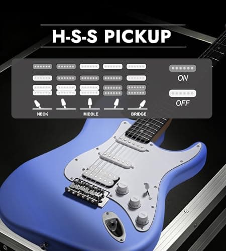 Tostar 39" Solid Body Electric Guitar for Beginner & Intermediate, HSS-MBL - Thumbnail 2