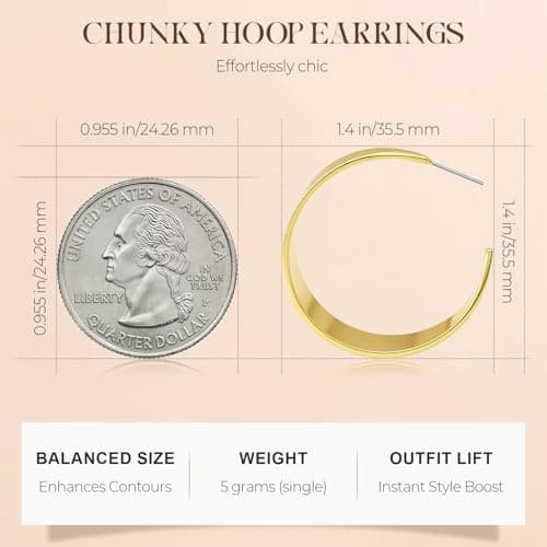 Eyeshock Chunky Gold Hoops Hypoallergenic Thick Statement Earrings for Women 18K Gold Plated Wide Hoop Earrings - Thumbnail 4