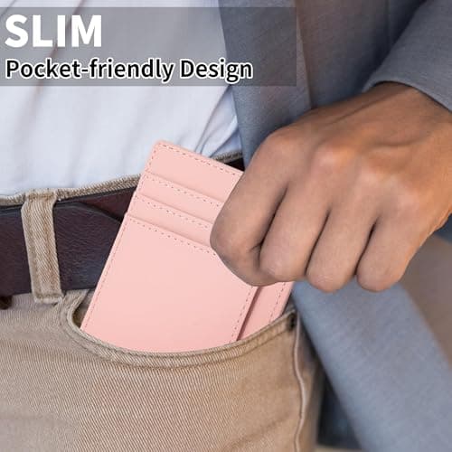 Chelmon Slim Wallet for Women, Minimalist Front Pocket RFID Blocking Credit Card Holder, Pink - Thumbnail 5