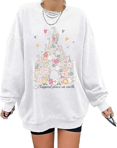 AMWIPE Magic Kingdom Sweatshirts For Women Oversized Magical Shirt Cute Vacation Tees Girls Castle Graphic Long Sleeve Tops White - Image 1