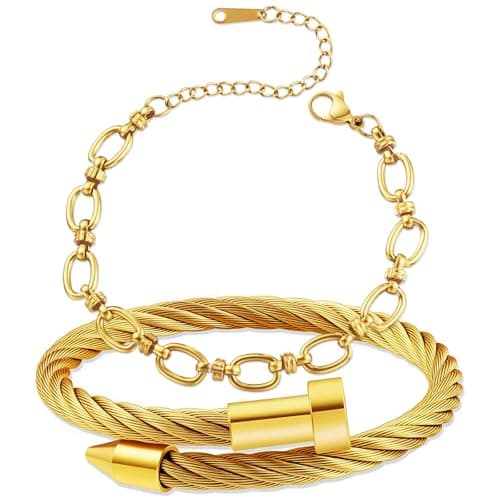 LCTrusttmor Gahna 18K Gold Plated Bracelets Set for Women, Stackable Bangle Bracelet with Adjustable Wristband Chain Set Trendy Jewelry Gifts - Image 1