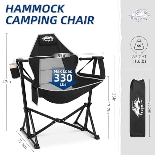 Fragess Portable Hammock Camping Chair with Adjustable Back, Folding Hammock Chair Supports 330lbs, Camping Swing Chair for Adults, Camping Hammock Chair for Lawn, Concerts, Backyard, Stargazer-Black - Thumbnail 2