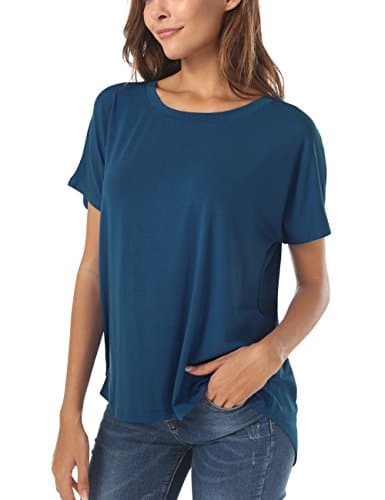 Women's Casual Tshirt Wide Neck Short Sleeve Well Made Hi Low Loose Fit Shirts with Side Slit Beja Blue XX-Large - Image 1