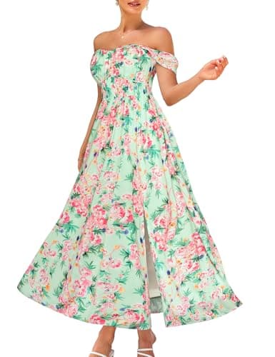 2026 Women's Summer Sleeveless Off Shoulder Floral Flowy A Line Maxi Dresses Green Pink XXL - Image 1