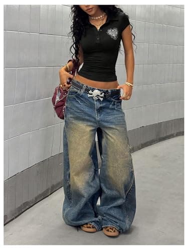 Milumia Women's Short Sleeve Gothic Top Y2k Collared Fitted Shirt Black Large - Thumbnail 4