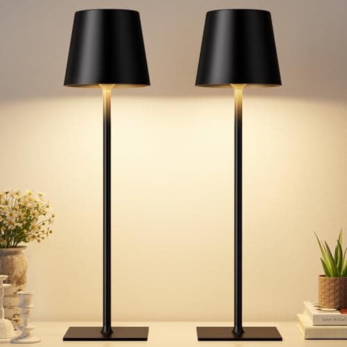 Black Cordless Rechargeable Table Lamp, 2 Pack Portable Desk Lamp with 5000mAh Battery, Touch Control Stepless Dimming, Wireless Night Light for Dining, Outdoor Camping, Coffee Shop, Waterproof Design - Image 1