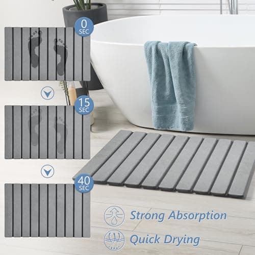AWW Foldable Stone Bath Mat, Super Absorbent Diatomaceous Earth Mats, Non-Slip 23.6 x 15.5 Inch Quick Drying Mat, Compact and Easy to Store Bath Mats for Bathroom, Easy to Clean, Grey - Thumbnail 3