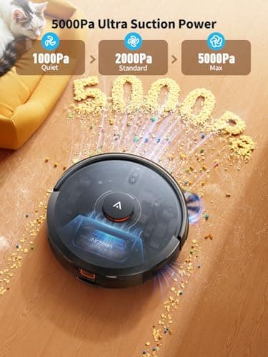 Robot Vacuum and Mop, 5000Pa Suction Self-Emptying Robot Vacuum Cleaner, Laser Navigator with Smart Mapping Robotic Vacuums, Schedule,150Mins Runtime, App Alexa Control for Carpet/Pet Hair,Q10 pro - Thumbnail 6