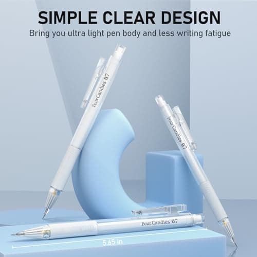 Four Candies Cute Mechanical Pencil Set with Case - 3PCS Pencils 0.7mm with 180PCS HB Lead Refills, 3PCS Erasers, 9PCS Eraser Refills, White Clear Mechanical Pencil for Students Drawing, Writing - Thumbnail 2