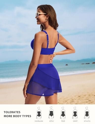 Hanna Nikole Womens Modest 2 Piece Swimsuit with Shorts Adjustable Shoulder Strap Bathing Suit Trendy Swimwear Royal Blue US 16 - Thumbnail 4