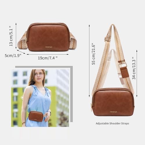 TENSTAR Women's Mini Fanny Pack, Leather Crossbody Waist Bag with Adjustable Strap, Anti-Theft Waterproof Sling Bag for Travel Hiking Gym Daily Use (Brown) - Thumbnail 5