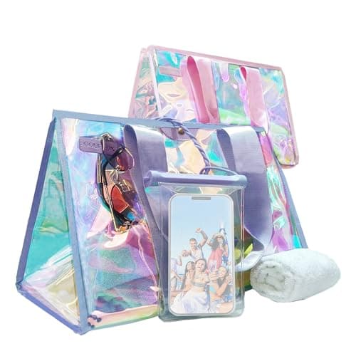GolfFox 2-Piece 26L Iridescent Beach Bag Set - Purple Iridescent Tote Bag with Snap & Pink Tote Bag with Zipper & Waterproof Touchscreen Phone Pouch, Perfect Beach Essentials for Family - Image 1