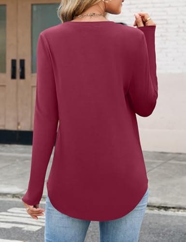 JUSTFASHIONNOW Womens Tops Long Sleeve Shirts Crew Neck Tunics or Tops To Wear with Leggings Casual Christmas T Shirts Fall Trendy Blouse (Wine Red, Large) - Thumbnail 6