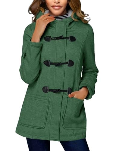 STOLKISS Women's Fashion Sherpa Fleece Thickened Coat Horn Button Hooded Jackets Long Soft Winter Warm Slim Windbreaker - Image 1