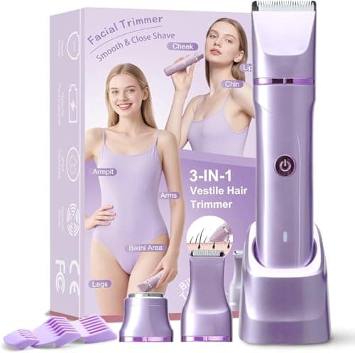 Bikini Trimmer for Women - Painless Electric Razors for Silk Skin,Cordless Electric Shaver for Trip,Replaceable Trimmer for Women,IPX7 Waterproof & Easy Cleaning,Ceramic Blade,USB Charge Dock Purple - Image 1