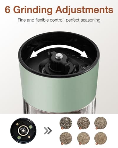 Electric Salt and Pepper Grinder Set–USB-C Rechargeable Charging Base Pepper Mill, Dual LED Light, Adjustable Coarseness,One-Handed Operation, Stainless Steel Sage Green Finish,2pack - Thumbnail 6