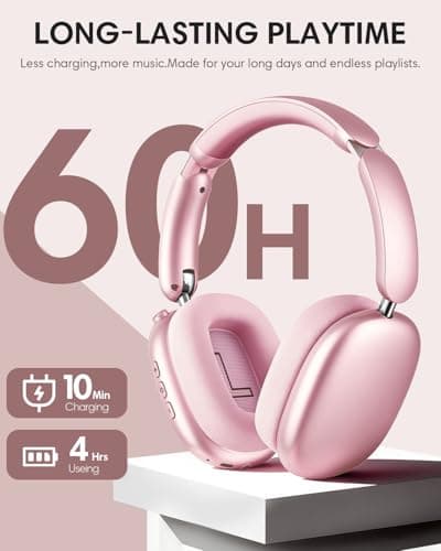 Wentronic Y02 Active Noise Cancelling Headphones,60H Battery,5 EQ Music Modes,Hi-Res Audio,Deep Bass,Foldable Wireless Over Ear Bluetooth 5.4 Headset,Breathable Leather Earpads (Pink) - Thumbnail 5