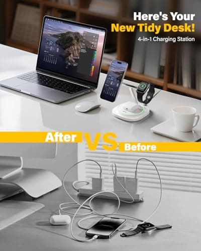 3 in 1 Magnetic Wireless Charger for Apple - Fast Charging Station Compatible with MagSafe for iPhone17-12, Apple Watch& AirPods, Phone and Watch Charger Stand for Desktop Bedside Nightstand (Ivory) - Thumbnail 2
