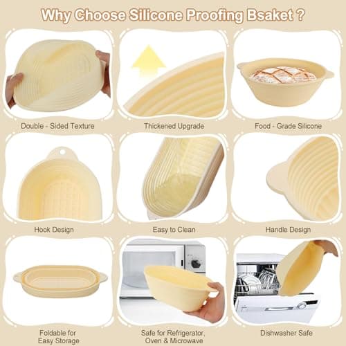 JibLumK 3Pcs Silicone banneton basket(Green),sourdough starter kit,silicone proofing baskets for sourdough bread baking.Folds Storage,Non-stick,Dishwasher Safe - Thumbnail 4