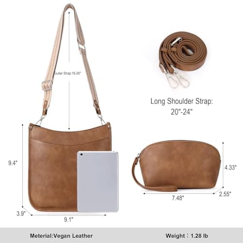 CLUCI Crossbody Bag Purses for Women 2Pcs Leather Hobo Handbag Wallet Set With 2Adjustable Guitar Strap Shoulder Handbag - Thumbnail 3