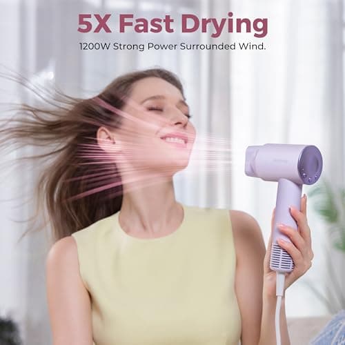 Dual Voltage Hair Dryer for Worldwide Travel, High-Speed Blow Dryer for 5X Faster Drying, 200M Negative Ions, 0.69lb Portable Travel Hair Dryer for Salon Results at Home & Abroad S4AT (Purple) - Thumbnail 4
