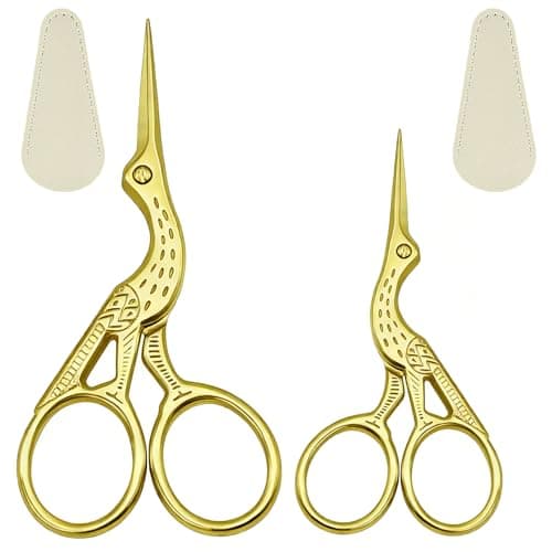 2PCS Sewing Scissors Gold Vintage Stork Embroidery Scissors, Stainless Steel Sharp Bird Shears - Ideal for Handicraft DIY Needlework Cross Stitch Daily Use Travel Sewing Shears（with 2 Covers） - Image 1