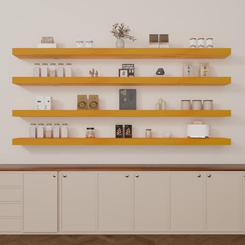 60-inch Wooden Floating Shelves for Wall, Wall - Mounted Storage Shelves Premium Floating Bookshelf Solid Wood, Rustic Long Shelf, 60 x7.87 x 1.77 inch, Ideal for Kitchen,Living Room Shelve Home Decor - Image 1