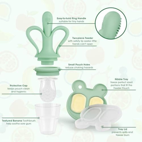 JEXFUN Baby Fruit Feeder & Breastmilk Popsicle Mold Set, Silicone Food Feeder Pacifier for Cooling Relief with 3 Replaceable Pouches, BPA-Free Teething Toy for Safe Infant Self Feeding (Pea Green) - Thumbnail 4