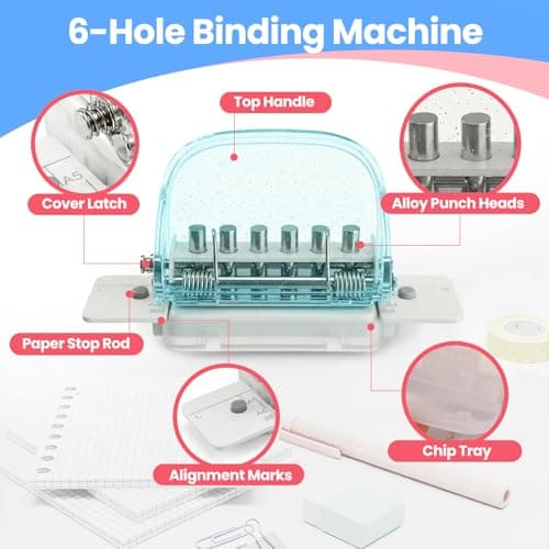 Spiral Binding Machine, Portable 6-Hole Mini Hole Punch,Comb Binder for Letter Size, A4,A5,B5,DIY Creative Book Binder Loose Paper for Organized Reports,Scrapbooks,Household Documents,Family Cookbook - Thumbnail 3