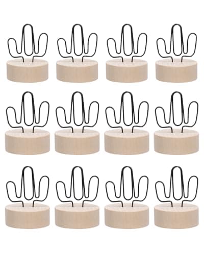Christmas Card Holder Stand, eZAKKA 12 Pcs Wooden Christmas Place Card Holders for Table Cards, Office, Party, Sticky Notes, Business Cards (Cactus) - Image 1