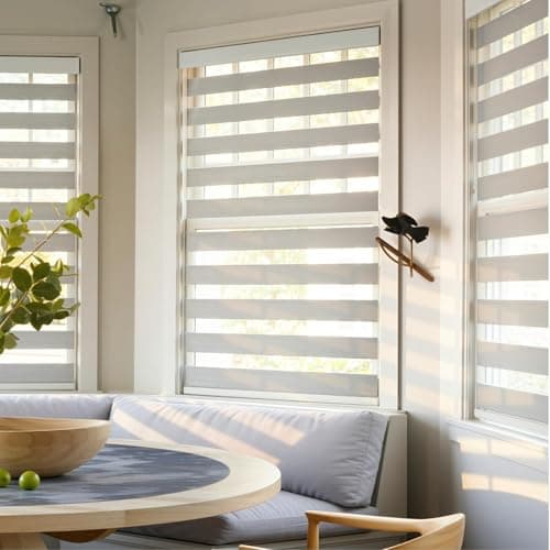 GHV Cordless Zebra Blinds for Windows Free-Stop Shades Light Filtering Dual Layer Light Control for Day and Night (Gray, 36 in (W) x 64 in (H)) - Image 1