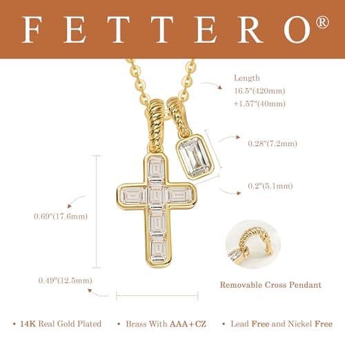 Fettero Cross Necklace for Women - 14K Gold Plated Dainty Pendant Necklaces Non-Tarnish Faith Gold Necklace for Women Trendy Christian Religious Jewelry Gift - Thumbnail 5
